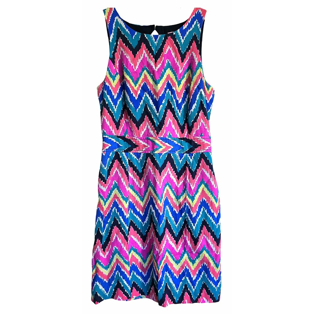 Lilly Pulitzer Sleeveless Sheath Dress‎ Colorful Chevron Print Career Party SZ 2